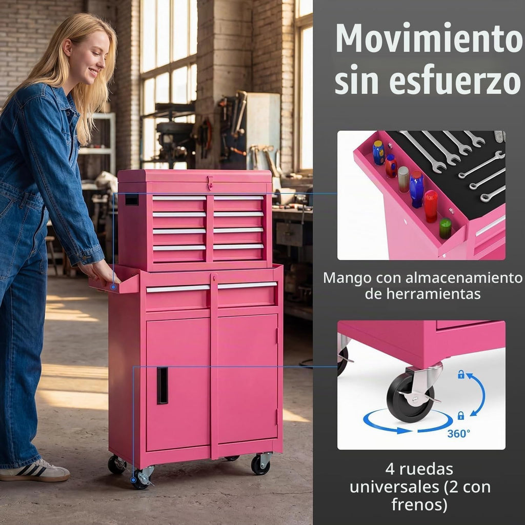 Goplus Cofre de herramientas rodante, organizador de caja de herramientas de 5 cajones con ruedas bloqueables y cajones deslizantes, parte superior desmontable y estante ajustable
