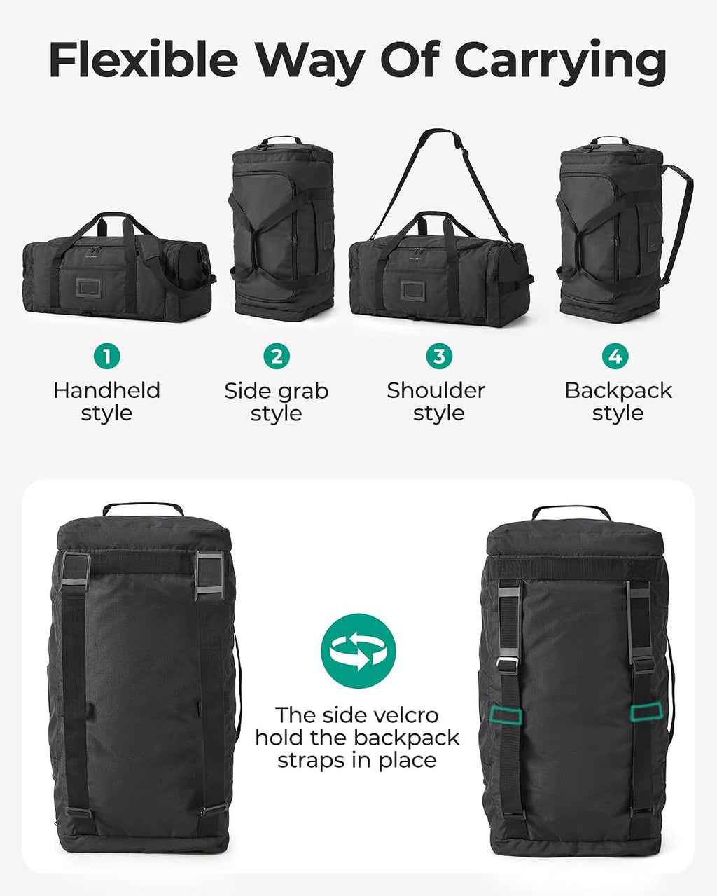 BAGSAMRT - Bolsa de lona plegable para viajes, bolsa de viaje para hombres, mochila de viaje 4 en 1, bolsa de transporte para fin de semana, Gris-oscuro, Casual