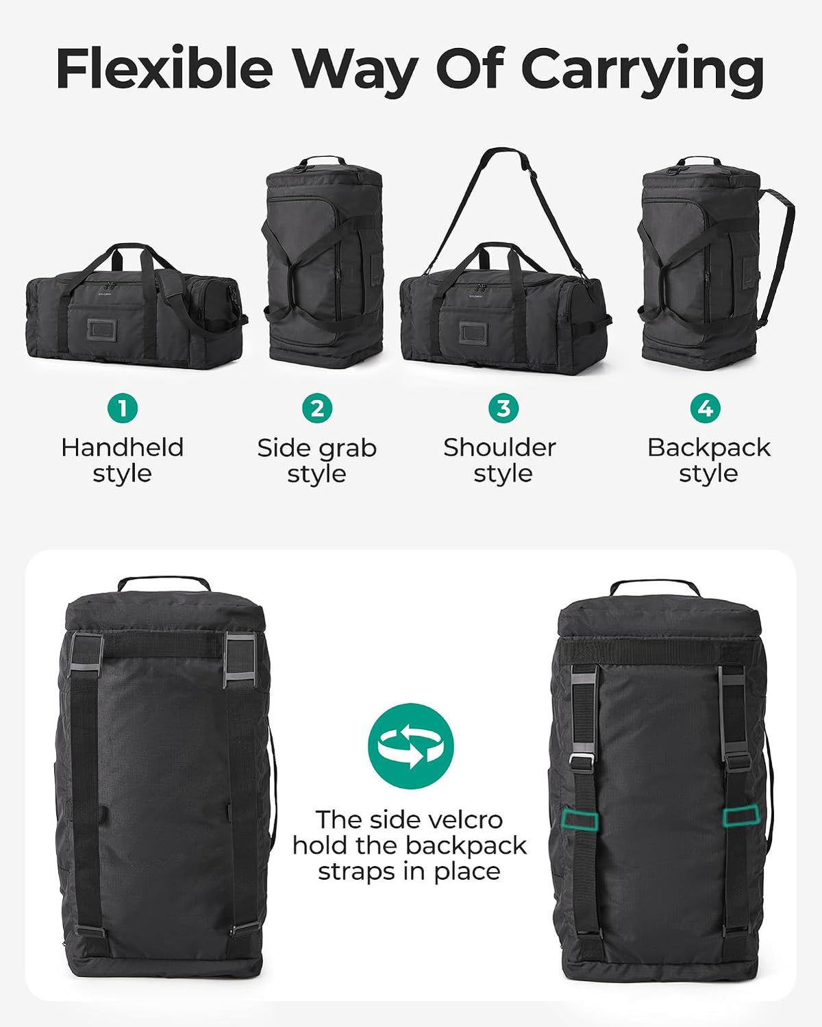 BAGSAMRT - Bolsa de lona plegable para viajes, bolsa de viaje para hombres, mochila de viaje 4 en 1, bolsa de transporte para fin de semana, Gris-oscuro, Casual