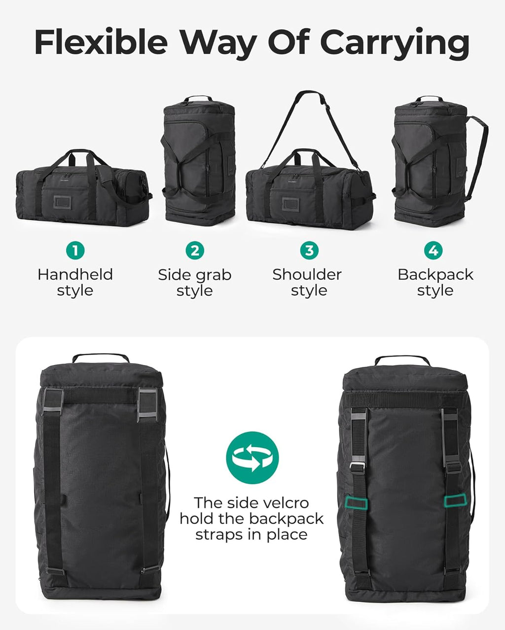 BAGSAMRT - Bolsa de lona plegable para viajes, bolsa de viaje para hombres, mochila de viaje 4 en 1, bolsa de transporte para fin de semana, Verde
