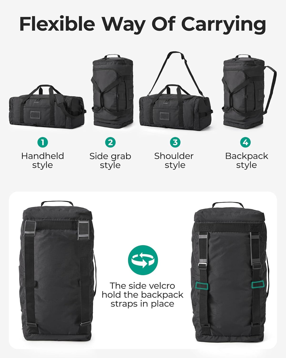 BAGSAMRT - Bolsa de lona plegable para viajes, bolsa de viaje para hombres, mochila de viaje 4 en 1, bolsa de transporte para fin de semana, Verde