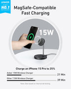Anker MagGo 2-en-1 MagSafe Compatible Qi2 15W Carga inalámbrica Stand