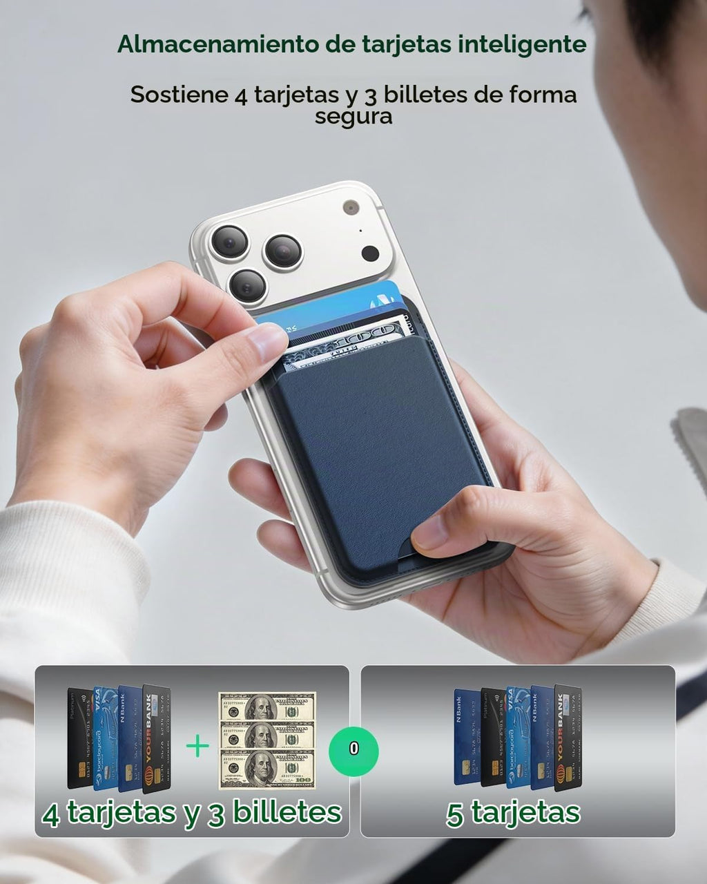 TWZKG para MagSafe Wallet, funciona con Apple Find My, 5 tarjetero con