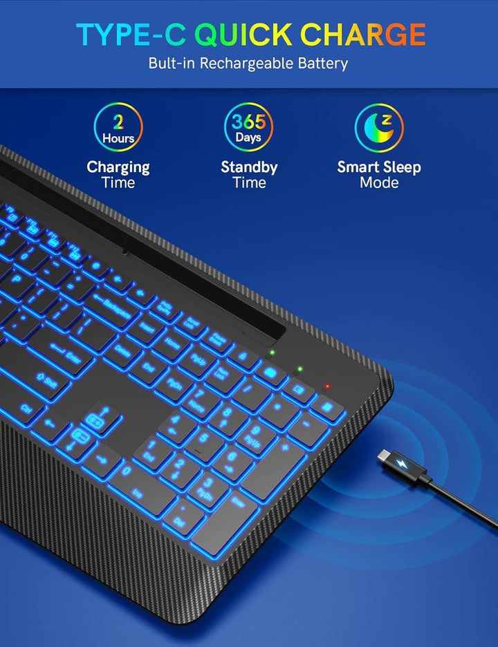 Teclado inalámbrico con 7 retroiluminaciones de colores, reposamuñe...
