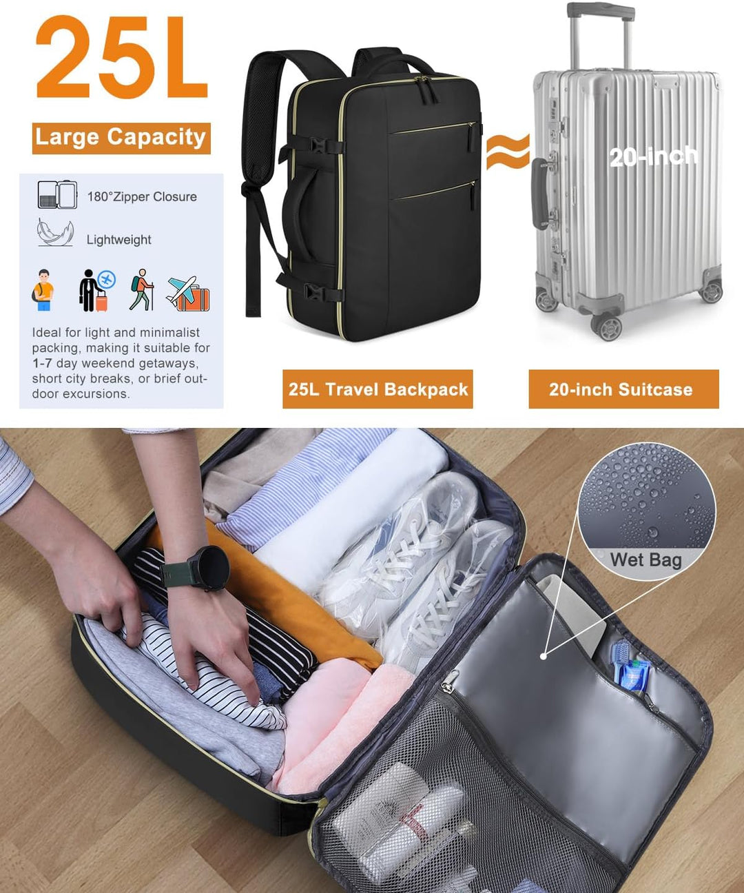 Mochila de viaje Capolo para mujeres y hombres, mochila impermeable...