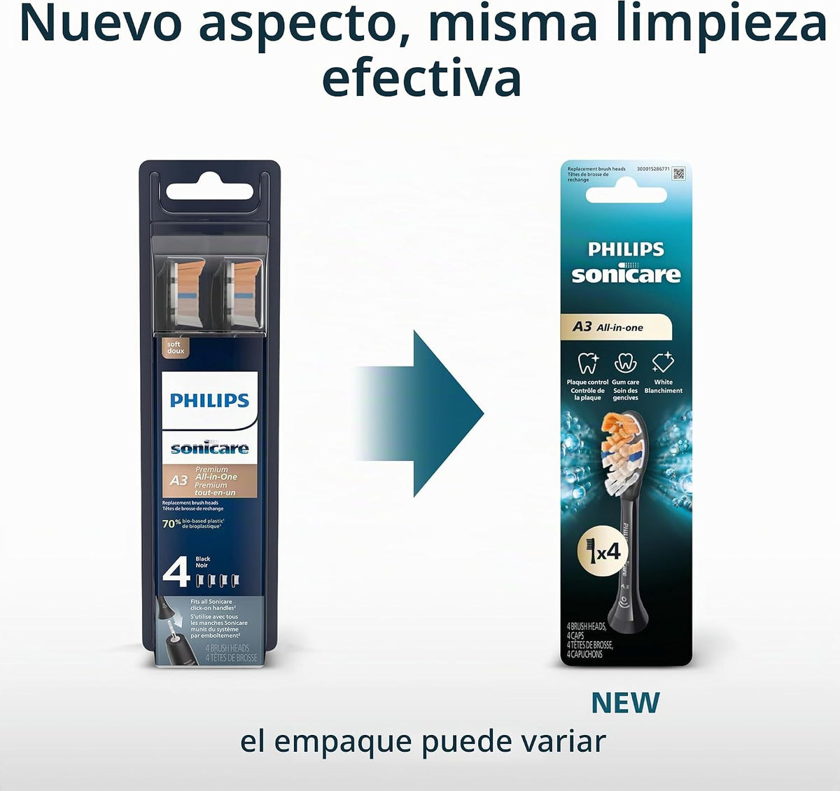 Philips Sonicare Cabezales de cepillo todo en uno A3, paquete de 4,...