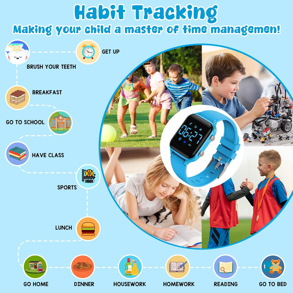 Relojes digitales para niños y niñas, reloj deportivo con rastreador de fitness, podómetro, alarmas, cronómetro, no necesita aplicación, reloj impermeable para niños, regalo para adolescentes