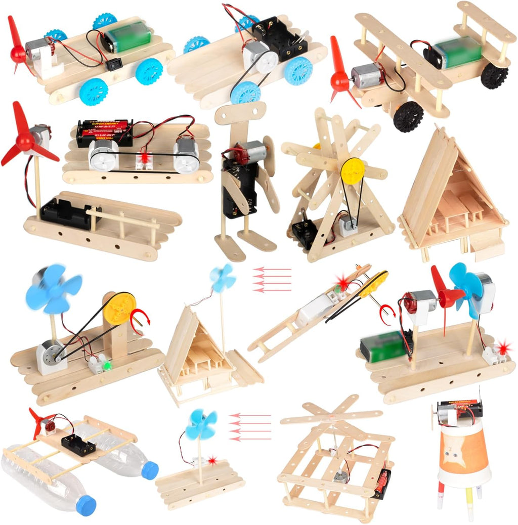 EUDAX Kit de 465 piezas de motor DC STEM Kit de motor eléctrico mini para proyectos científicos de bricolaje, Hélice de aspas de luz LED, Soporte de batería AA, engranajes de plástico, Kit de
