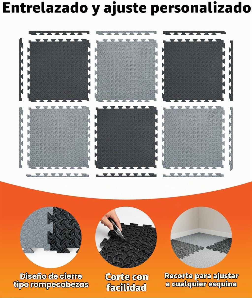 AIRHOP Alfombrillas de espuma EVA de alta densidad mejoradas de 0.79 pulgadas, extra gruesas, 48 pies cuadrados, 12 piezas grandes entrelazadas (24 x 24 pulgadas) para gimnasio en casa