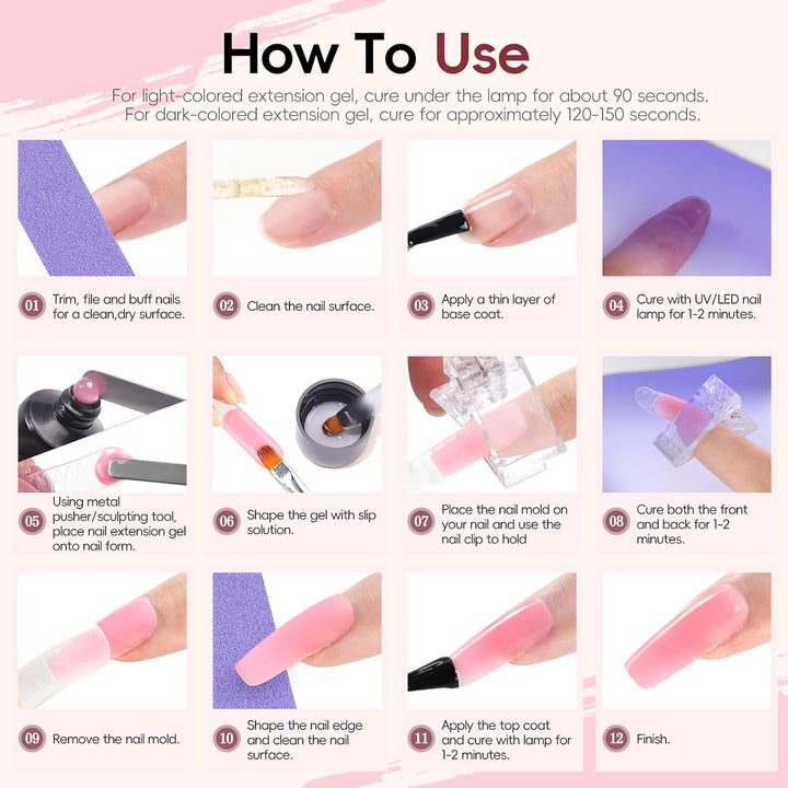 PEACECOLOR Kit de Iniciación de Gel Poly para Uñas de 24 Piezas con...