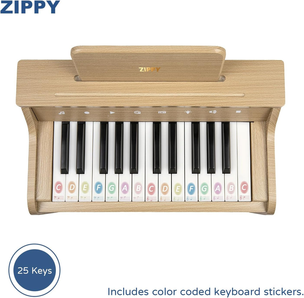ZIPPY Piano infantil iluminado de 25 teclas con panel de control táctil