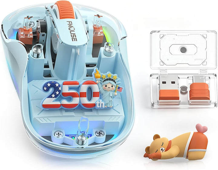 FMOUSE Ratón inalámbrico transparente, regalo del 4 de julio, 250 e...