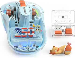 FMOUSE Ratón inalámbrico transparente, regalo del 4 de julio, 250 e...