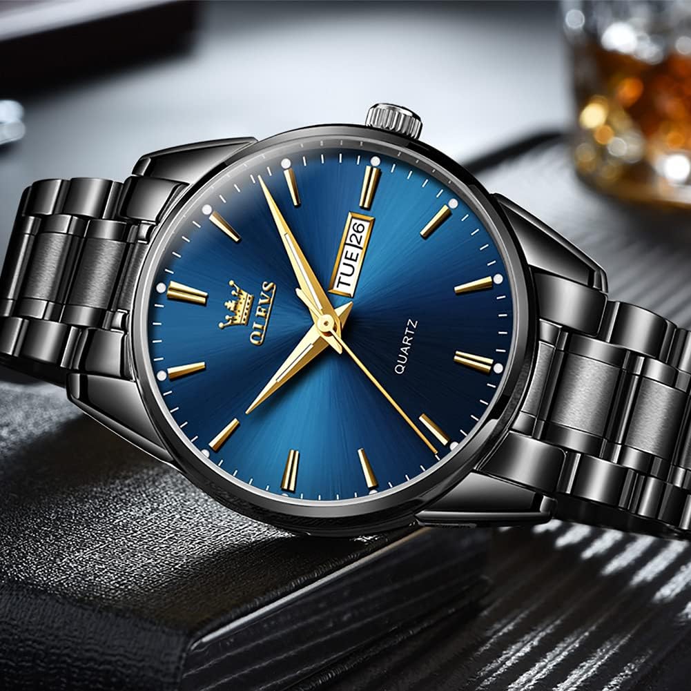 OLEVS Relojes para Hombre de Lujo a prueba de agua Lúminosos de lectura fácil Cronógrafo Con Esmalte Dorado Completo / Blanco Dial / Cara Negra Calendario Pulsera Relojes
