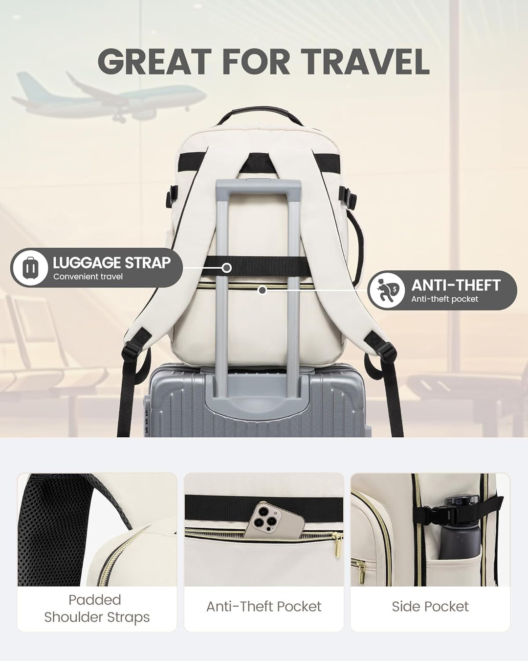 LOVEVOOK Mochila de viaje para mujeres y hombres, 40L, aprobada por...