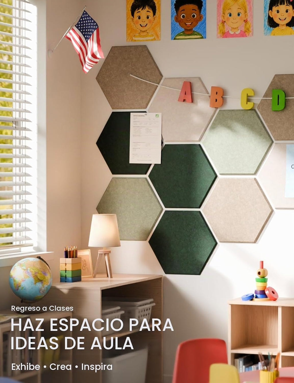 Paquete de 12 azulejos hexagonales de fieltro para tablón de