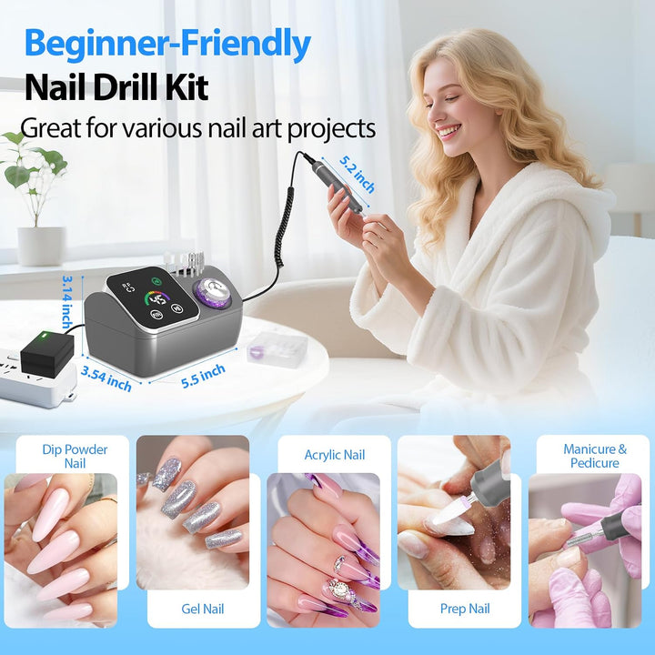 PYVOLA Taladro de uñas eléctrico profesional E-File - Kit de brocas...