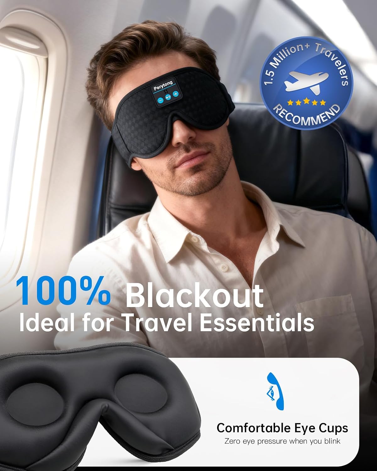 Juego de 2 mascarillas para dormir y diadema Bluetooth para personas que