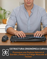 Combo ergonómico de teclado y mouse inalámbricos, teclas onduladas...