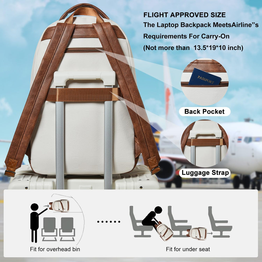 LATMAP Mochila de 43L para mujer: mochila de cuero vegano para lapt...