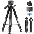 75" Tripode para Cámara, Soporte de Cámara en Aluminio de Alta Resistencia para iPad/Teléfono, Trípode de Viaje con Control Remoto/Bolsa de Transporte/Móvil Tableta Soporte, Compatible con DSLR, Telescopios de Observación, Carga Máxima 15 lb (Gris)