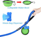 Correa doble para perros, sin enredos, doble correa, correa reflectante para entrenamiento y paseo, 4 asas acolchadas cómodas para 2 perros con tazón plegable y bolsas de desecho (Azul