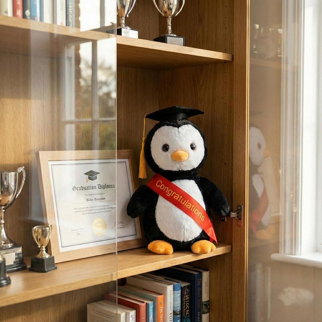 WEIGEDU Pingüino de peluche con graduación doctoral Tam Velvet Gold...