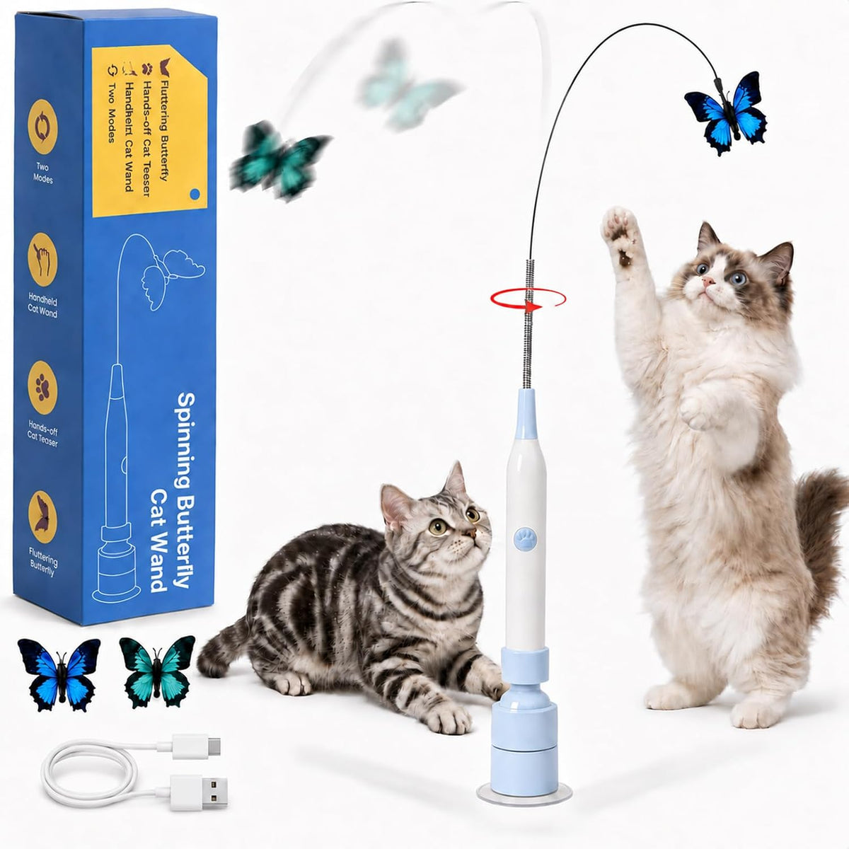 Juguete interactivo de mariposa para gatos, varita de succión de