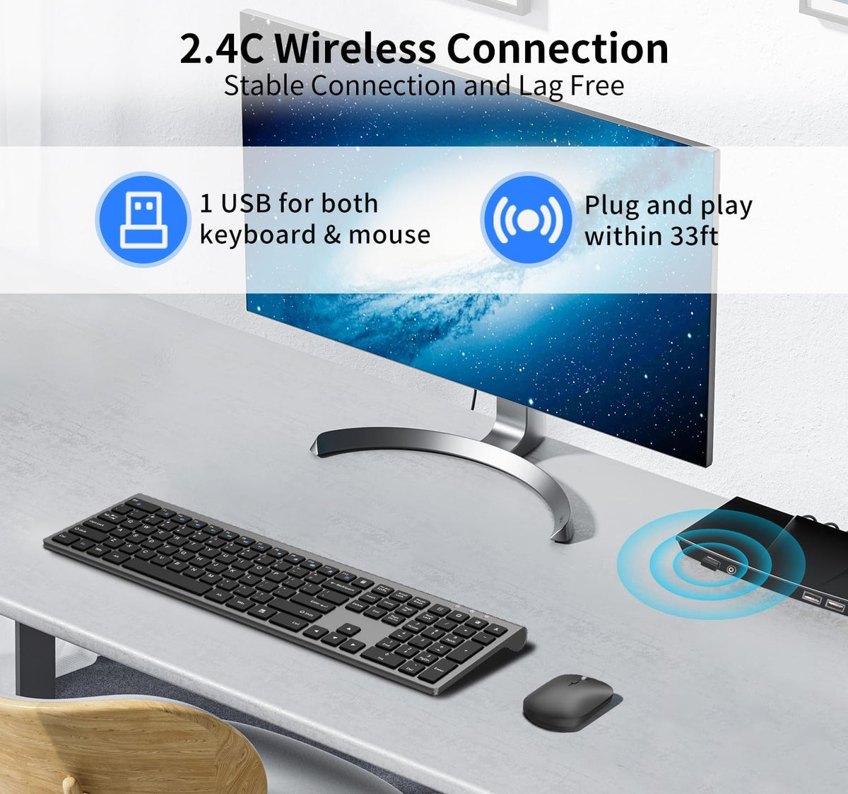 Combo de teclado y mouse inalámbricos, teclado delgado de computado...