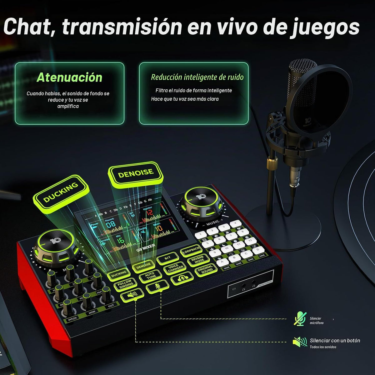 TENLAMP Paquete de mezclador de audio G9 con micrófono para streaming y