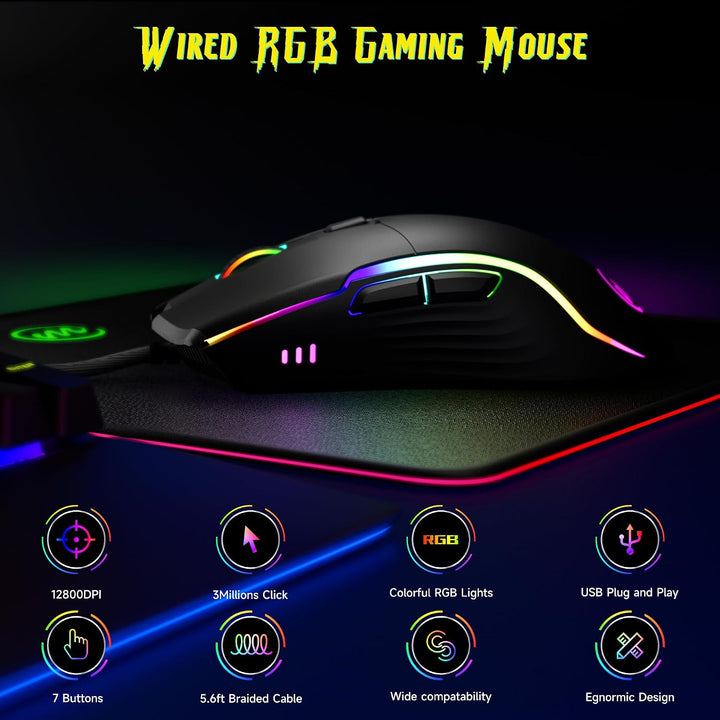 memzuoix Mouse para juegos con cable RGB - 6 DPI ajustables hasta 1...