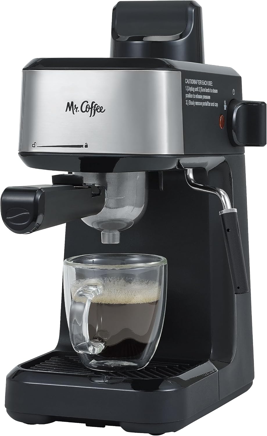 Mr. Coffee máquina al vapor de 4 tazas para preparar café expreso, capuchino y café con leche con jarra de espuma de acero inoxidable