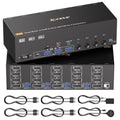 Conmutador KVM de 4 monitores para 4 computadoras HDMI + DisplayPort, conmutador KVM KCEVE DP con conector de audio, 8K @30Hz/4K @144Hz para 4 PC, comparte 4 displays y 4 dispositivos USB 3.0