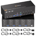 Conmutador KVM de 4 monitores para 4 computadoras HDMI + DisplayPort, conmutador KVM KCEVE DP con conector de audio, 8K @30Hz/4K @144Hz para 4 PC, comparte 4 displays y 4 dispositivos USB 3.0