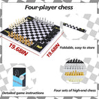 Juego de mesa de ajedrez para 4 jugadores, juego de ajedrez para cuatro personas, juego de ajedrez único de equipo, material de alfombrilla de mouse con 4 juegos de piezas de ajedrez (64 piezas) para 2-4 personas, juego portátil para adultos