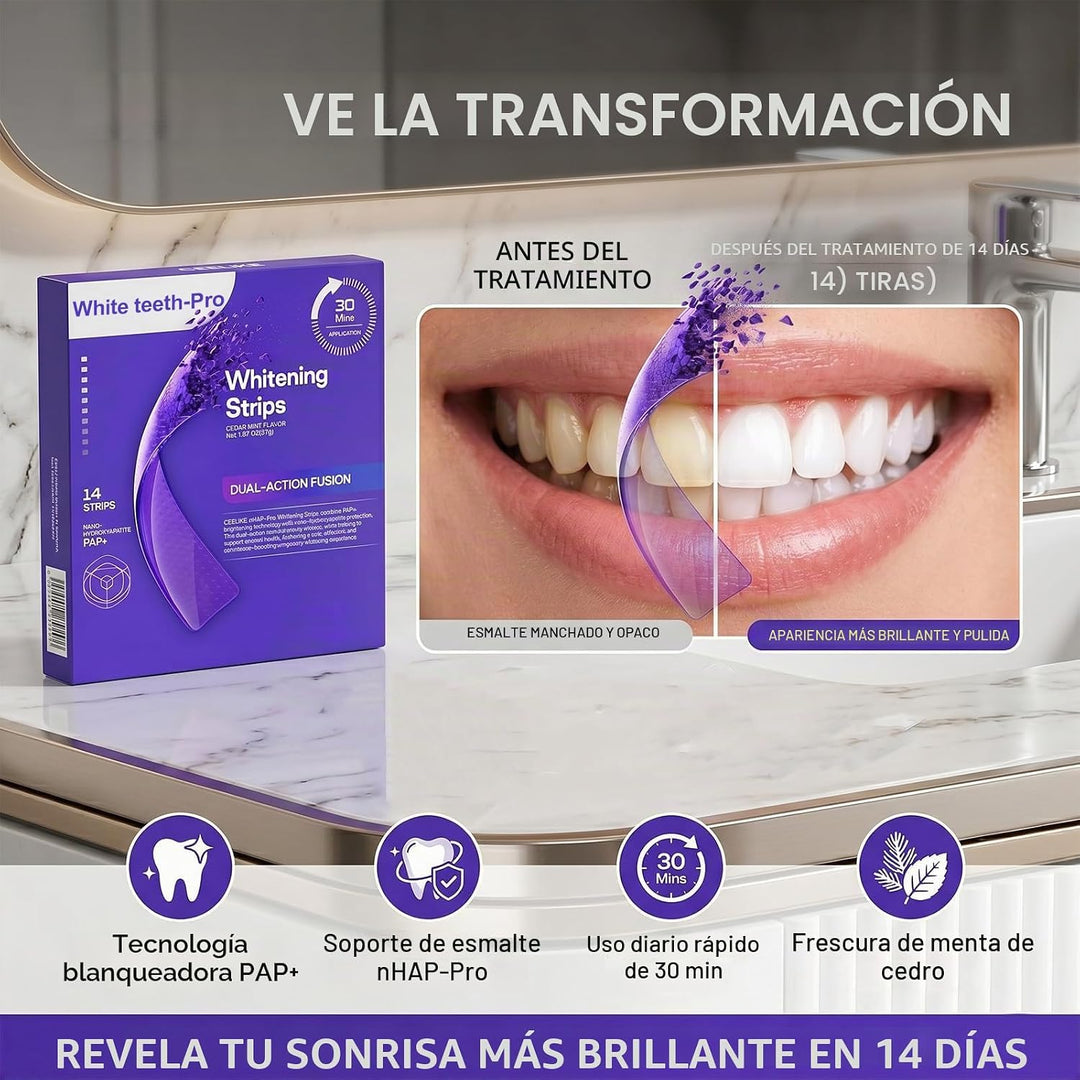 Tiras blanqueadoras de dientes moradas avanzadas, tratamiento de co...