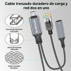 Cable USB-C a Ethernet y carga de 60 W de 6.6 pies, PD USB-C y LAN Gigabit 2
