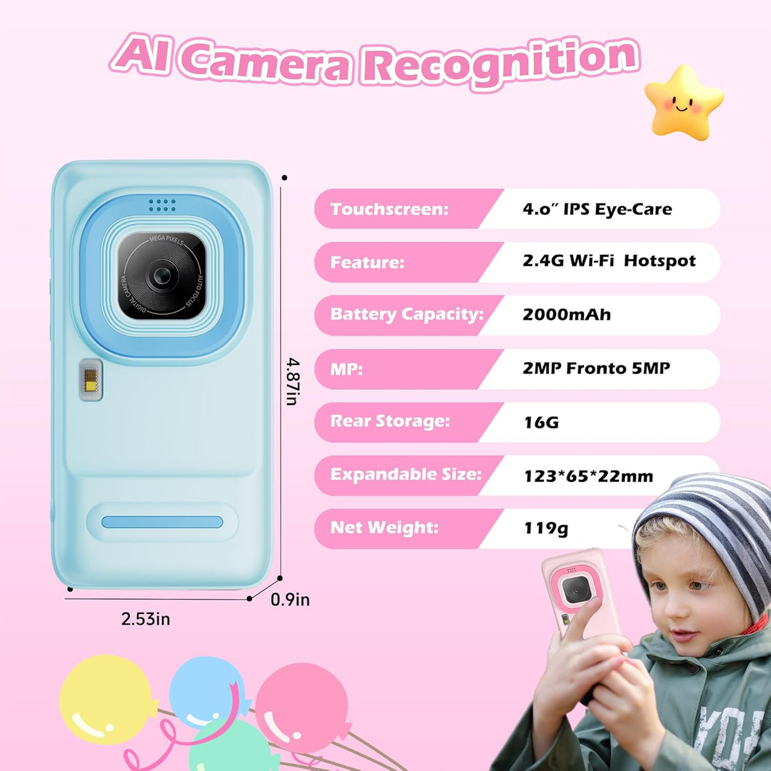 Gimywit Cámara AI para niños y niñas de 3 a 11 años, cámara de vide...