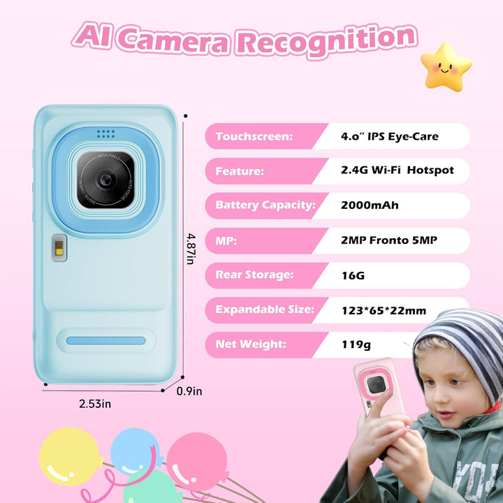 Gimywit Cámara AI para niños y niñas de 3 a 11 años, cámara de vide...