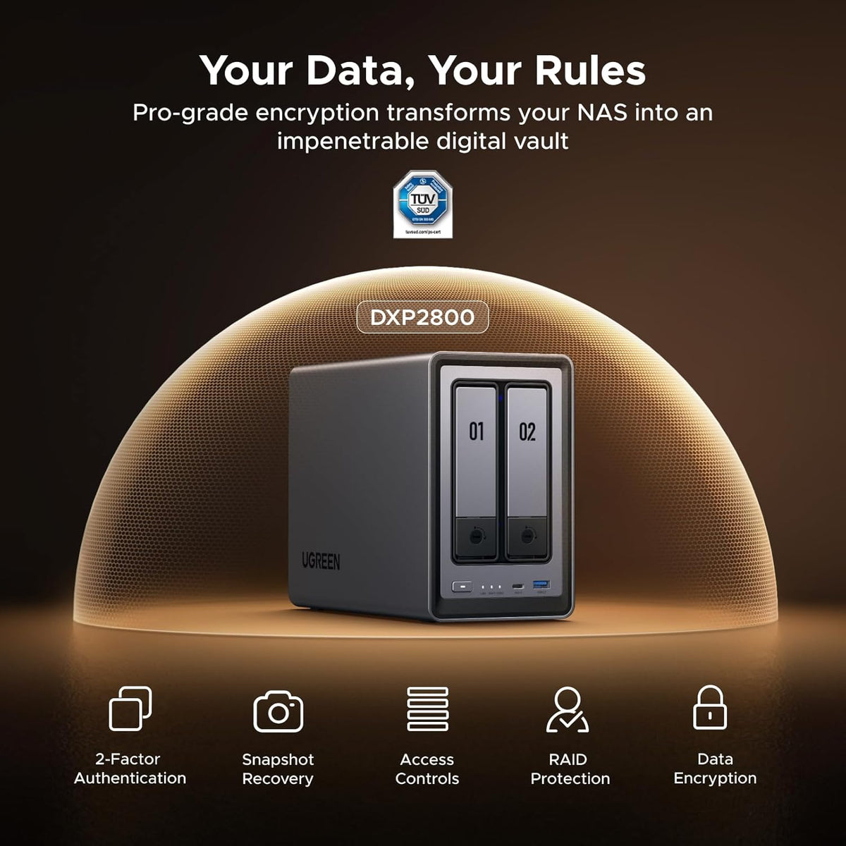 UGREEN NAS DXP2800 Almacenamiento de red de escritorio de 2 bahías,...