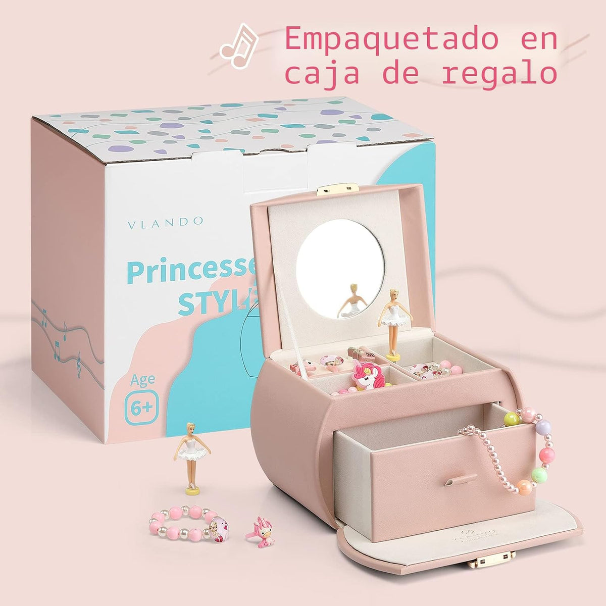 VLANDO 2 Layer Girls Musical Jewelry Box con Ballerina y Large Drawers