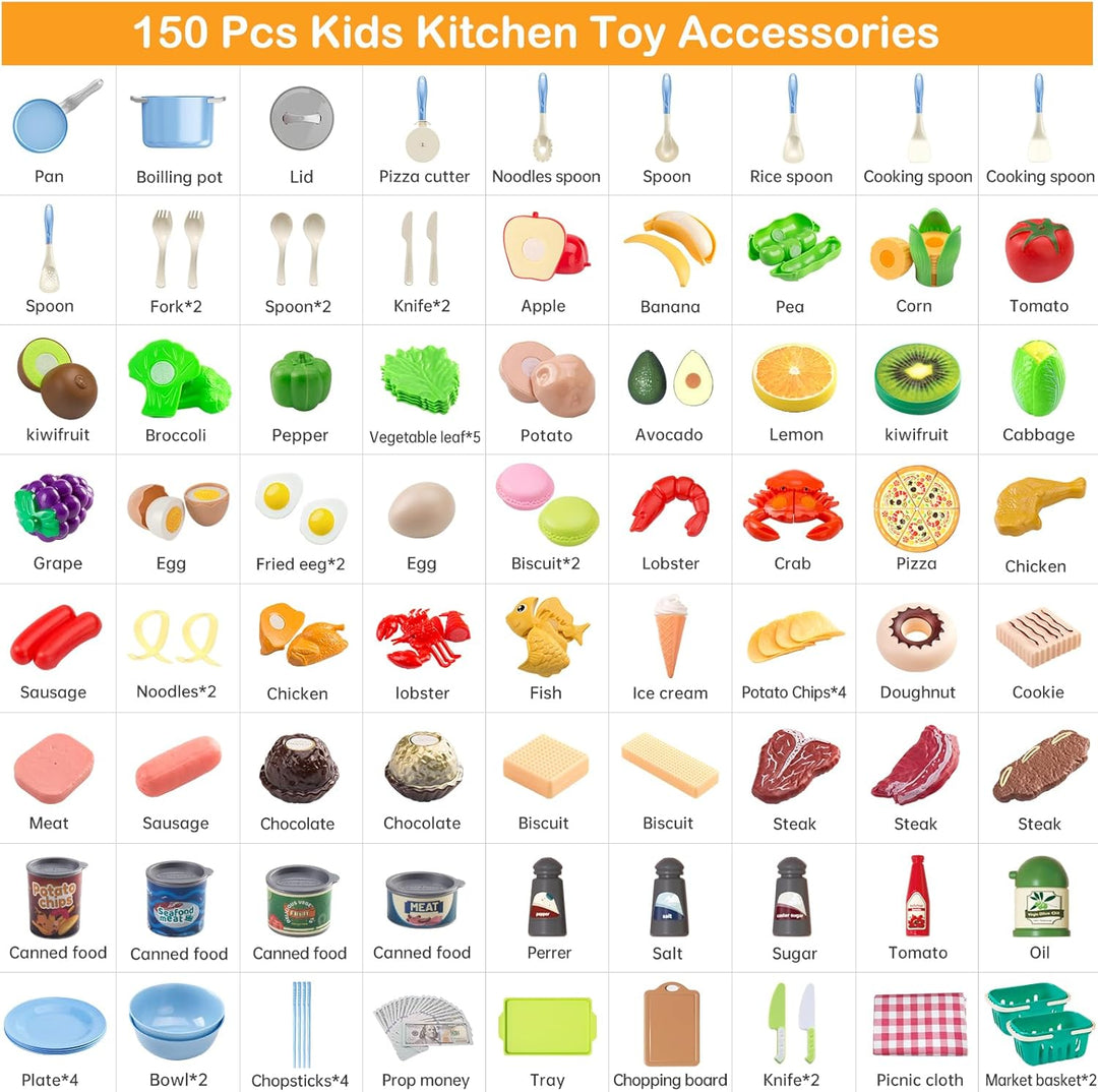 Juego de cocina de 150 piezas, accesorios de cocina para niños pequ...