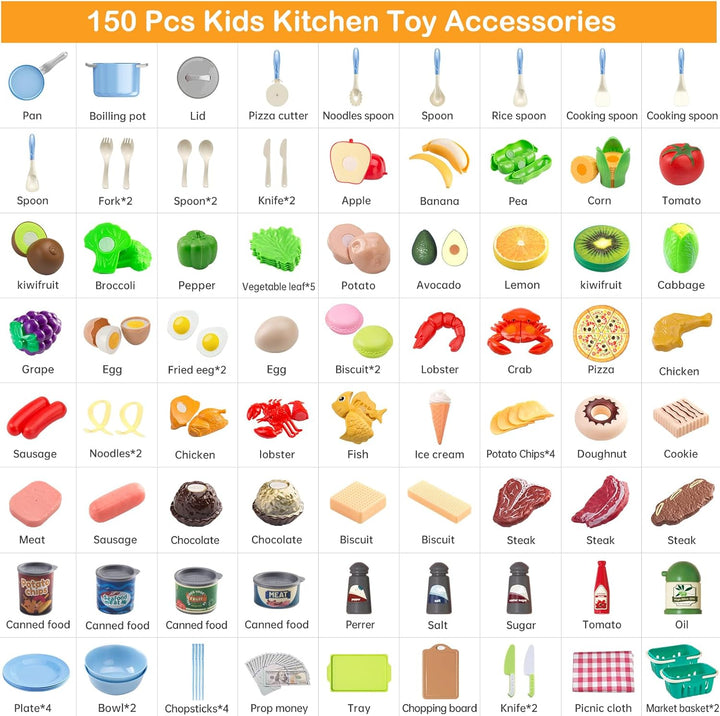 Juego de cocina de 150 piezas, accesorios de cocina para niños pequ...