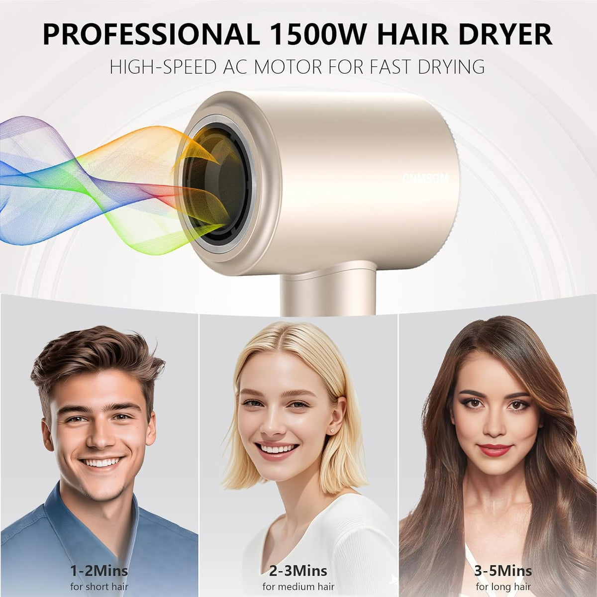 Secador de pelo, secador iónico de alta velocidad, 160000 RPM, bajo...