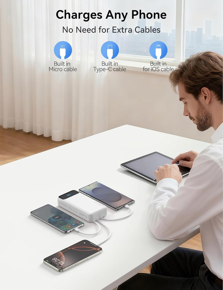 Nusyddy Cargador portátil de 20000 mAh integrado con 4 cables, bate...