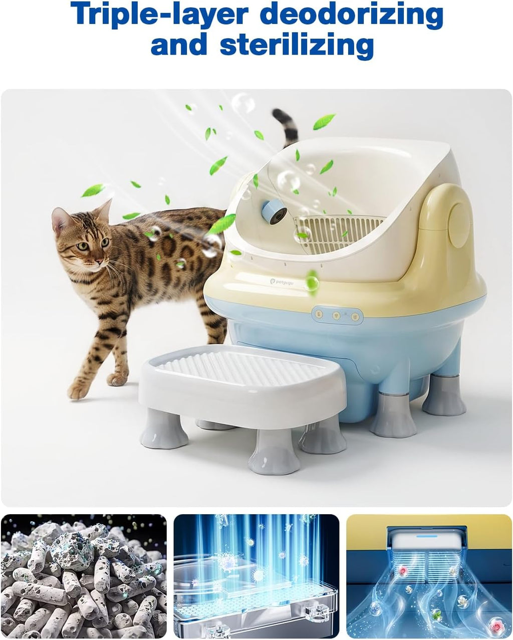 PETGUGU Caja de arena automática para gatos 105L Caja de arena de
