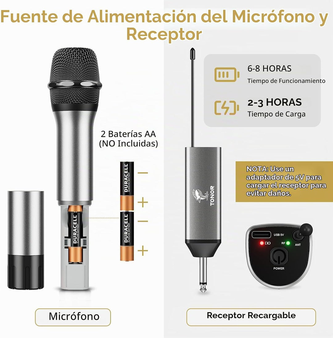 Micrófonos inalámbricos TONOR, micrófono de karaoke UHF con recepto...