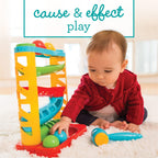 Infantino Bop & Drop Ball Tower - Juguete de actividad con martillo y 4 bolas, 12 meses