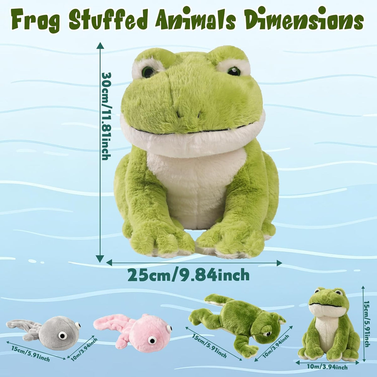 Animal de peluche de rana verde, rana grande de 12 pulgadas, 2 ranas