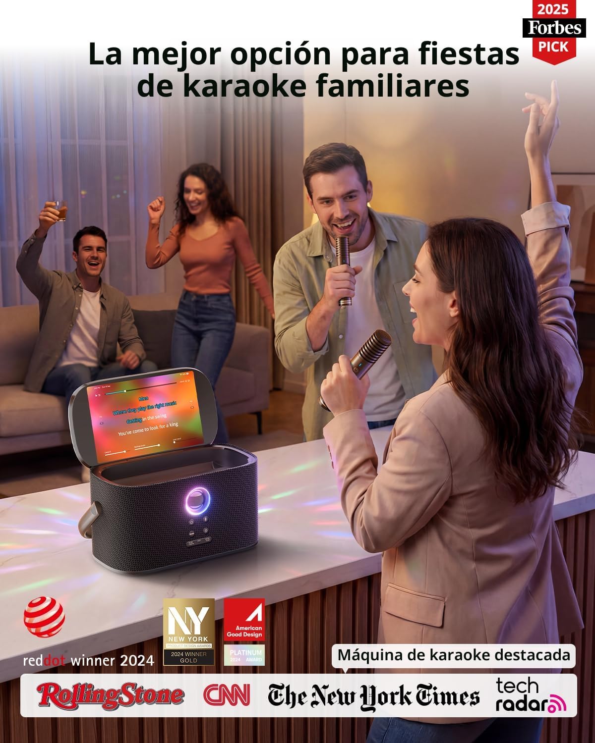 Ikarao Máquina de karaoke portátil para adultos, pantalla y pantalla de letras integradas, 2 micrófonos inalámbricos de carga automática, aplicación de karaoke, altavoz de 140 W, se conecta a la televisión para fiestas en casa, cumpleaños, campamento al